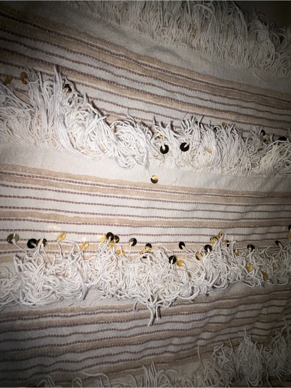 Anthropologie Neutral Beige Striped Fringe Throw
